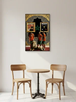 Tableau Ziyech Hakimi Boufal – Art Mural Marocain Inspiré des Lions de l’Atlas