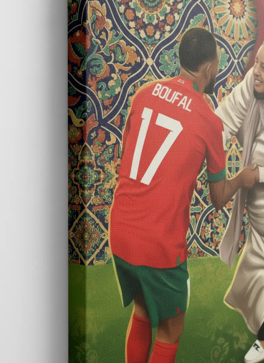 Tableau de Boufal et sa Mère – Art Mural Marocain Plein d’Émotion et de Fierté - Image 3