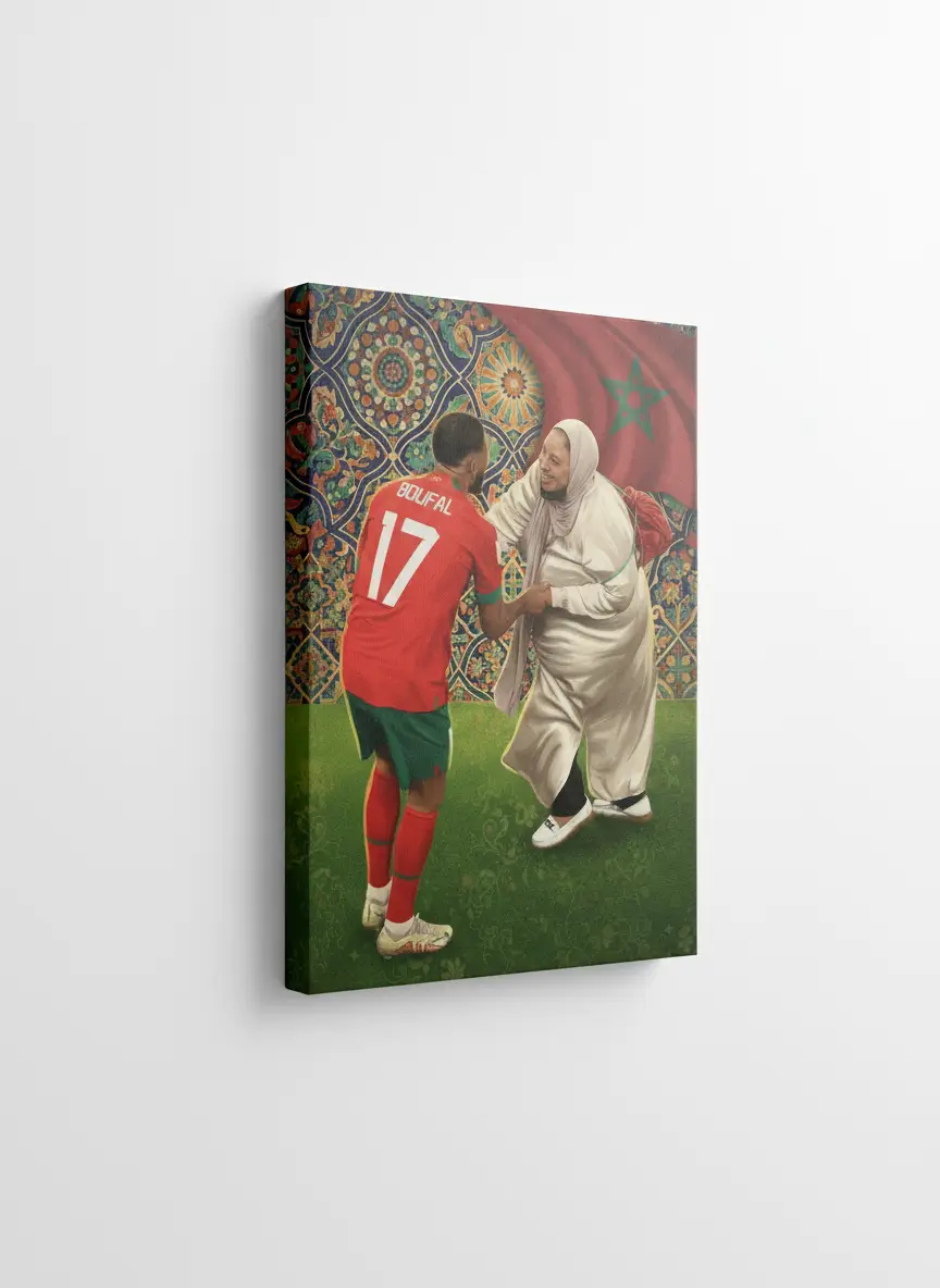 Tableau de Boufal et sa Mère – Art Mural Marocain Plein d’Émotion et de Fierté - Image 2