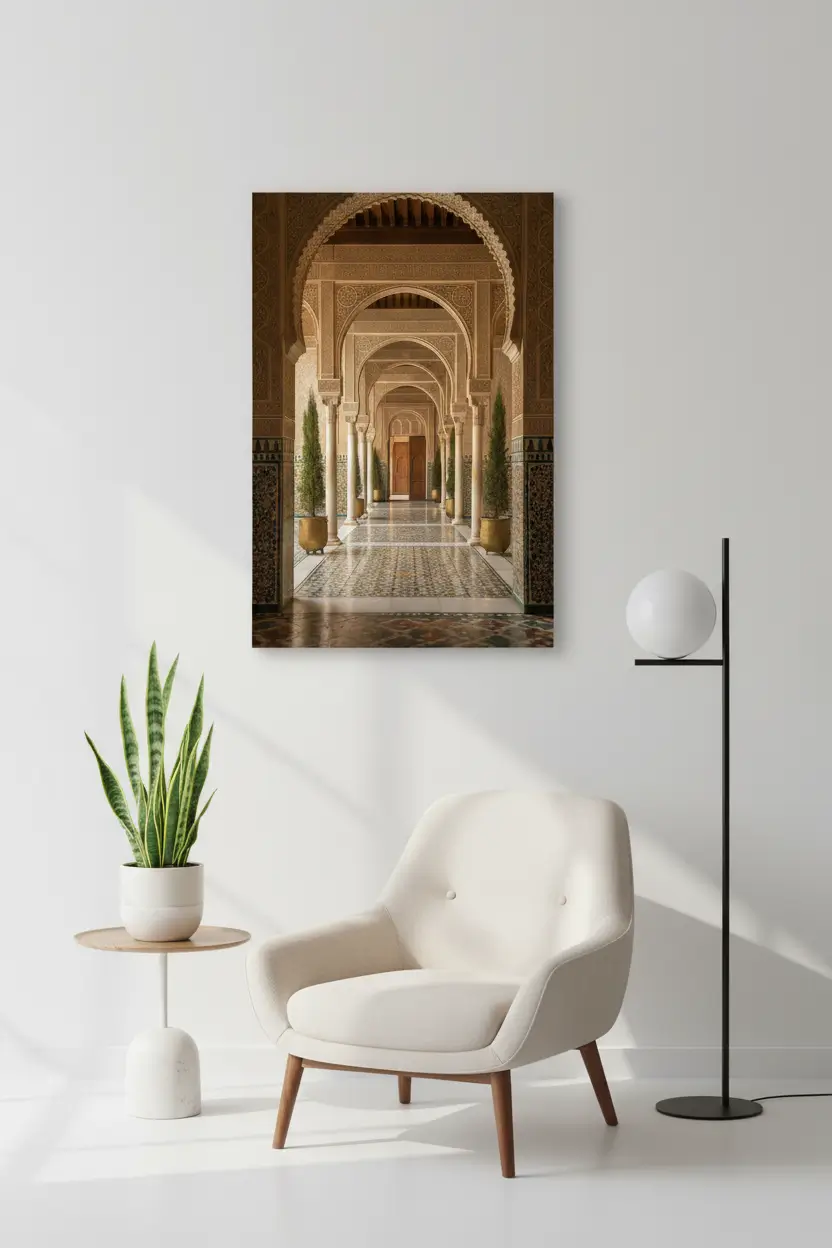 Tableau d’Architecture Marocaine – Art Mural Inspiré des Riads Traditionnels