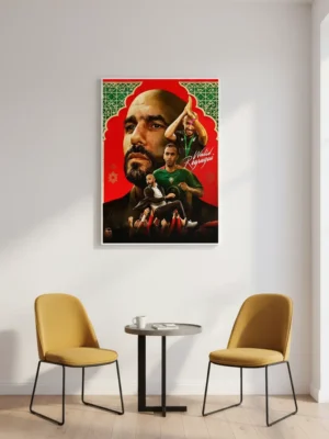 Tableau Walid Regragui – Art Mural Marocain des Lions de l’Atlas