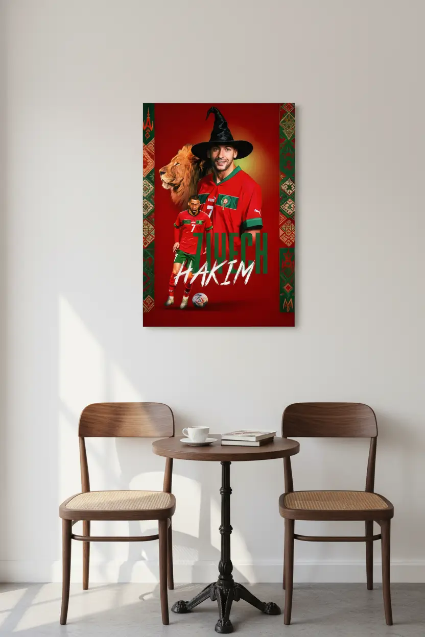 Tableau du Magicien Ziyech – Art Mural Marocain Inspiré du Football