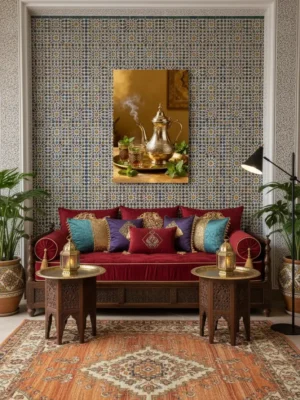 Tableau du Thé Marocain – Art Mural Traditionnel et Décoration Authentique