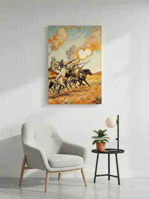 Tableau de Tbourida – Art Mural Marocain Inspiré de la Fantasia Traditionnelle