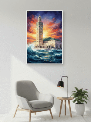 Tableau de Mosquée Hassan II – Art Mural Marocain Inspiré de Casablanca