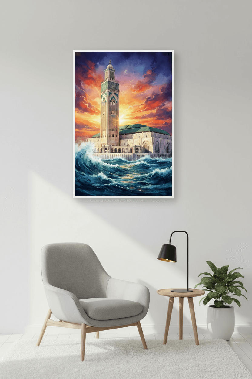 Tableau de Mosquée Hassan II – Art Mural Marocain Inspiré de Casablanca